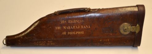 Interesting leather leg of mutton rifle gun case for 27 inch barrels complete with carrying handle