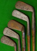 5x mixed irons to include a Tom Stewart Smith's patent anti-shank mashie, smf mid-iron, a Halley's
