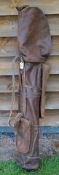 Good full leather golf bag fitted with the original travel hood, large golf ball pocket, shoulder