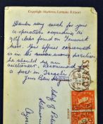 1957 Ben Hogan unique hand written postcard - addressed to the Chief of Police Kilmarnock Ayrshire