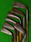 7x Bussey Patent steel socket smf irons 4 still retaining the original grips, to include a Thistle