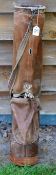 Leather circular golf bag c/w with ball pocket, shoulder strap and travel hood (small hole has