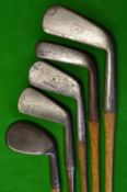 5x assorted smf irons including a rut niblick a wide flanged jigger stamped USGC Plymouth, and a