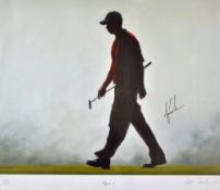 Tiger Woods signed limited edition colour print by Peter Deighan titled 