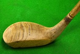 R Forgan wooden socket mallet head putter in toe grained persimmon, in need of restoration, with