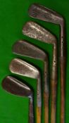 5x various Maxwell flanged bottom irons including a cleek, mid-iron, mashie x2, and a ladies niblick