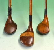 2x R Forgan St Andrews socket neck woods including a striped top driver showing the crown mark and a