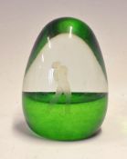 Caithness Scotland golfing coloured glass paper weight - c/w green base and etched figure of a