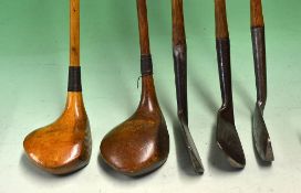 Tom Reekie of Elie large head strip topped shallow faced spoon t/w a matching deep faced mashie an