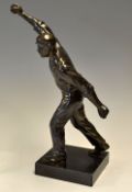 Victorian cricket spelter figure of C.B Fry - part of 3 piece clock garniture set depicting Fry