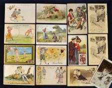 14 early romantic golfing postcards from the early 1900s to include 