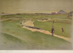 Aldin, Cecil (1870-1935) NORTH BERWICK GOLF COURSE - original colour lithograph publ'd 1920's by