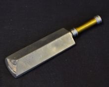 Interesting cricket bat hip flask - Oakland Pewter ware and brass handle cricket bat hip flask