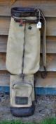 Gradidge leather and canvas oval golf bag complete with travel hood, ball pocket, leather dividers