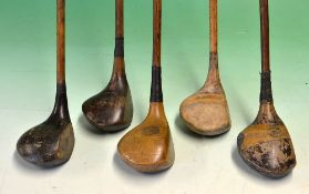 5x assorted socket head woods to include J Andrews deep faced spoon, 2x John Letters woods one a