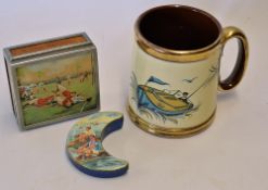 Rugby, Rowing and Water Ski-ing collection to incl small silver plated and wooden box with hand