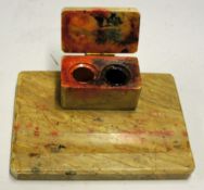 Marble Desk Inkwell crude and basic marble ink with glass inserts, measures 15 x 20cm approx.