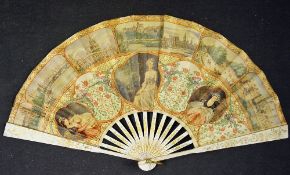 Attractive Victorian Souvenir Fan. Circa 1880-90s with Ladies in fashionable dress of period and 6