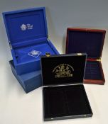 3 x Presentation Coin Cases to include Blue Queens Diamond Jubilee case in leather with box, an