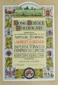 Lambert & Butler Long Service Certificate presented to Arthur Simpson by the Board of Directors,