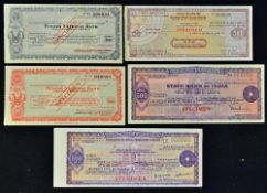 Indian 'SPECIMEN' Travellers Cheques assorted banks, includes 50, 100, 200, 250, 500, 1000Rs