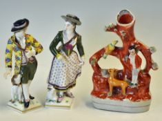 2x Porcelain Regency Style Figurines of man and woman with dog and lamb, measuring16cm approx. t/w