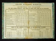 Railway Grand Junction Timetable 1838 detailing the times of the 6 trains daily up and down the line