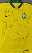 Brazil Signed football shirt a replica yellow shirt extensively signed by Adriano, Cafu, Carlos,