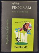 World Cup 1958 England v Austria football programme date 15 June in Sweden, unmarked and in good