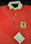 Billy Hughes Wales International football shirt long sleeve with a white collar and cuffs, FAW