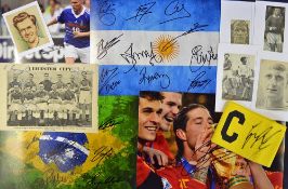 Selection of Signed football memorabilia to include Tom Finney newspaper cutting, 1950s Leicester