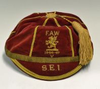 Billy Hughes 1946/7 British Home Championship Wales International Cap red velvet cap with a golden