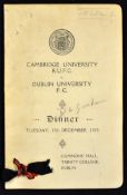 1929 Dublin University vs Cambridge University signed rugby dinner menu - held after the match on