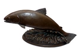 DAVID HUGHES BRONZE SCULPTURE: David Hughes limited edition bronze sculpture of a leaping salmon,