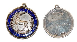 ALLCOCK MEDAL: Rare Allcock Long Service Award hallmarked silver/enamel medal, 22mm, with Allcock