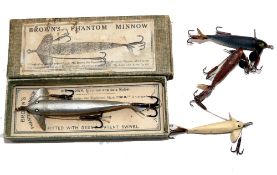 LURES: (4) Four early Phantom minnow lures incl. a Brown's Phantom 3.5