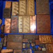 PRINTING BLOCKS: Large collection of copper printing blocks, some with sample print pages attached