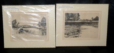 PRINTS: Pair of b/w prints by Norman Wilkinson The Mill Pool and Stalking Big Trout , both showing