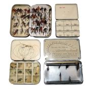 FLY BOXES: (4) Collection of 4 fly boxes, a Hardy black japanned pocket box, 4