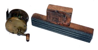 REEL & PRINT BLOCKS: (3) Fine early Victorian all brass pinstock multiplier winch, 2