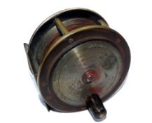 REEL: An early J Bernard, 4 Church place Piccadilly London ebonite and brass salmon fly reel, 4.
