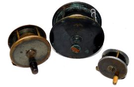 REELS: (3) Farlow of London Patent lever No.2736 brass salmon fly reel, coin brake adjuster to