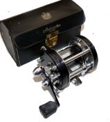 REEL: Fine Abu Ambassadeur 6000C black multiplier reel, 3 screw grooved end plate, black handle,
