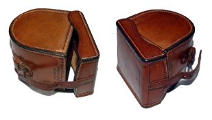 REEL CASE: Fine Hardy block leather fly reel case for 3