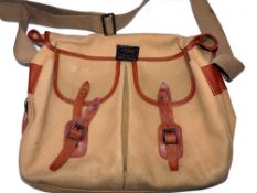 ACCESSORY: Vintage Hardy canvas/leather tackle bag, salmon size 17