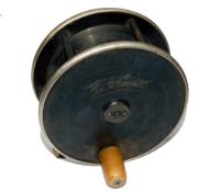 REEL: Fine Victorian brass and ebonite Malloch style salmon fly reel, 4.5