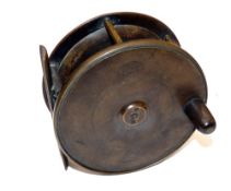 REEL: Hardy all brass Birmingham plate wind reel, 4.25
