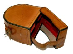 REEL CASE: Fine Hardy Bros. Alnwick block leather fly reel case, takes reels up to 3 5/8