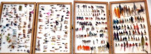 FLIES: Collection of trout and salmon flies in two wood reservoir boxes 12