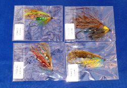 SALMON FLIES: (4) Four large traditional gut eye salmon flies dressed by EJ Kublin, a Laxford 8/0,